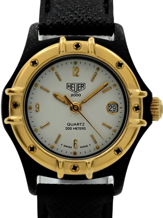 Heuer (Pre-Tag) Ladies 28mm 2000 Series Black PVD Swiss Watch on Leather 956.008